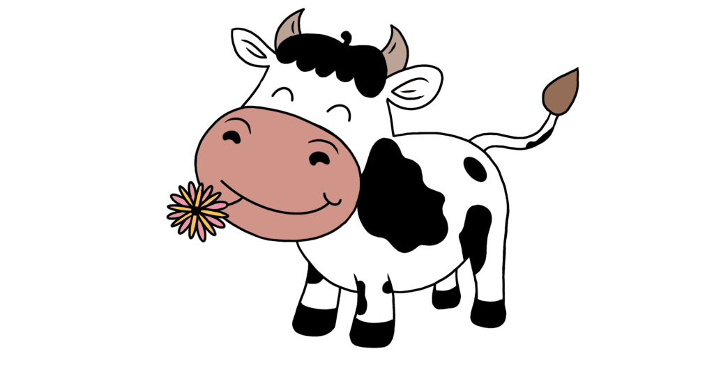 Kuh Siggi mit einer Blume im Mund