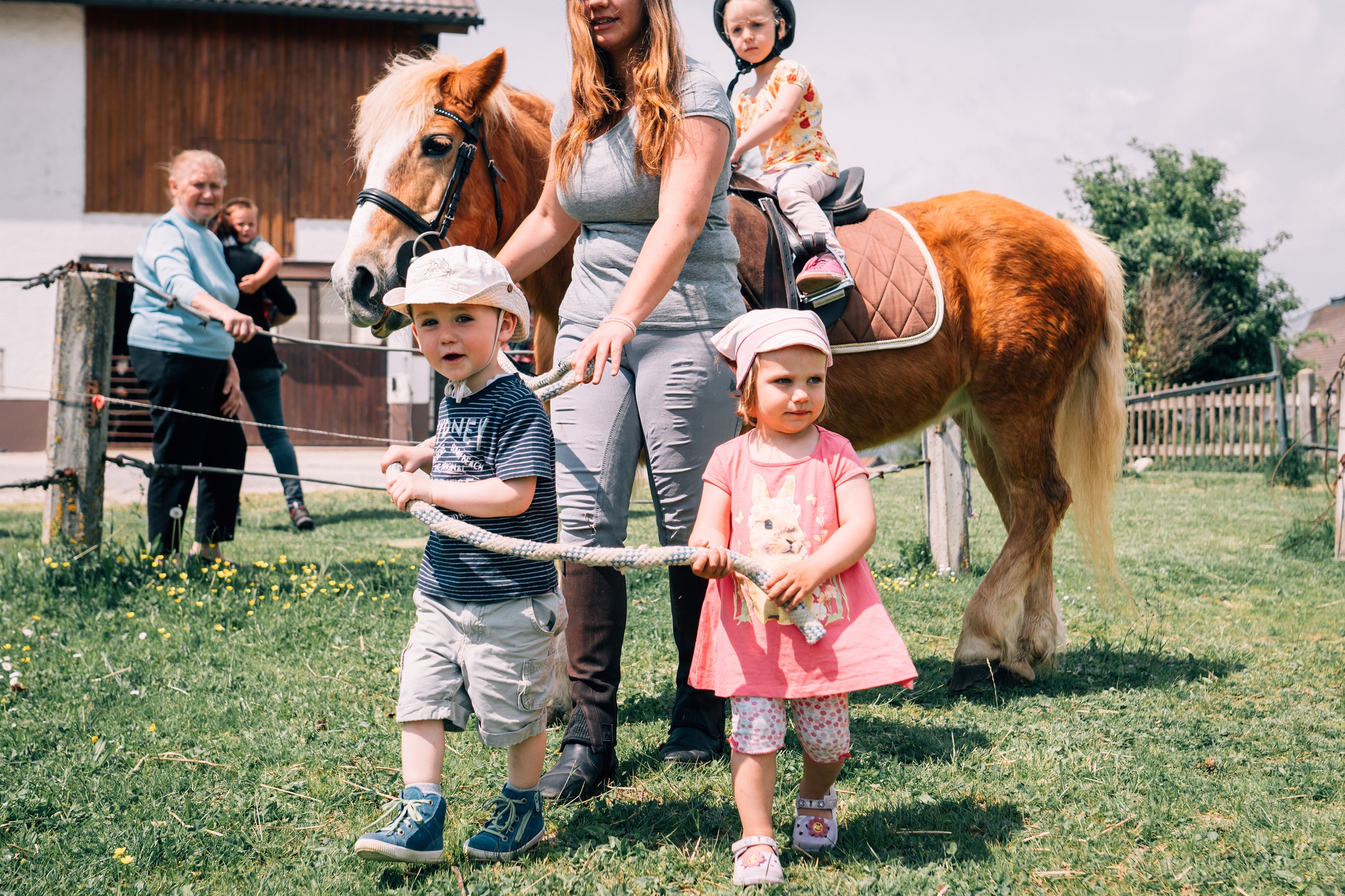 Kinder spielen mit einem Pferd (c) UAB Salzburg