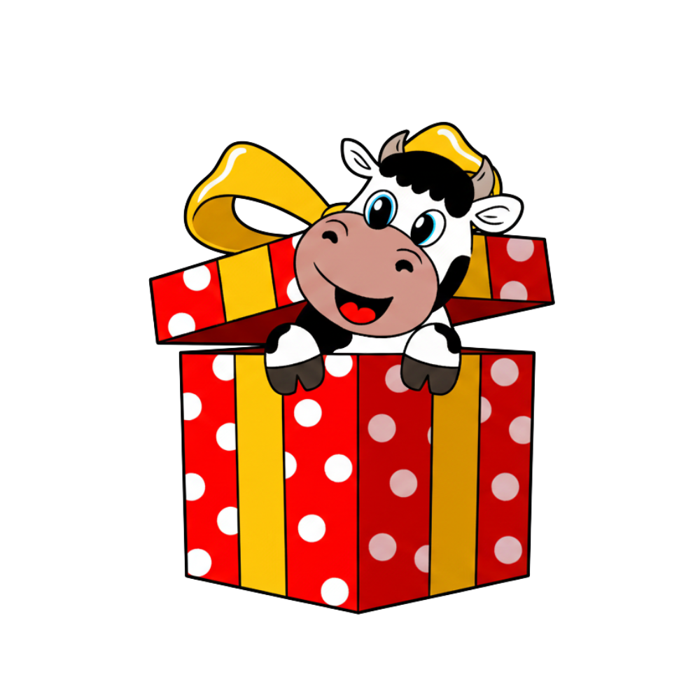 Kuh Siggi der Big 5 am Bauernhof zu Weihnachten.