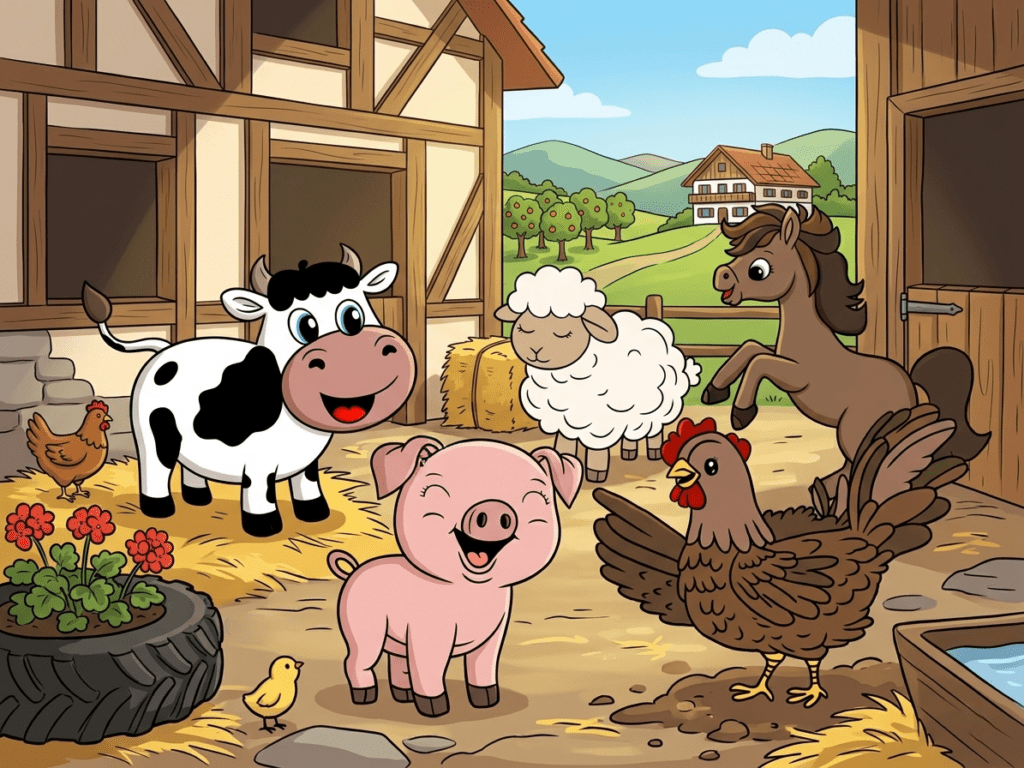 Suchbild der Big 5 am Bauernhof.